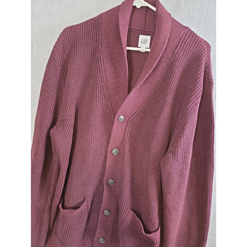 GAP Mens Cardigan Sweater L Maroon Shawl Collar Dad Grandpa Old Money Career